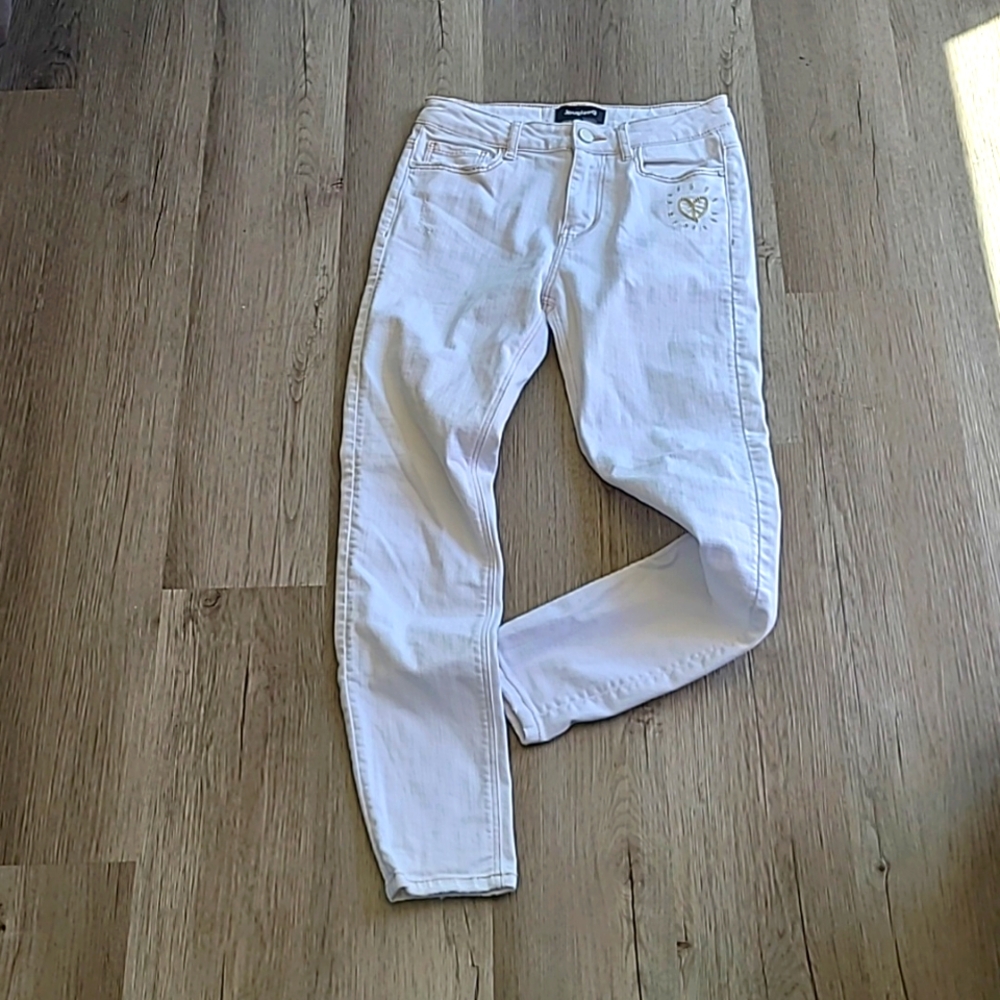 Desigual white Skinny Jeans embroidered Heart/peace Size 27